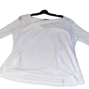 Fashion Bug size XL white v-neck top lined  long slit bell sleeve NWOT